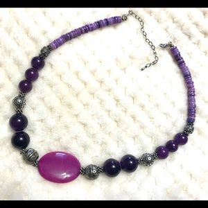 Purple Stone, Beads & Shell Necklace